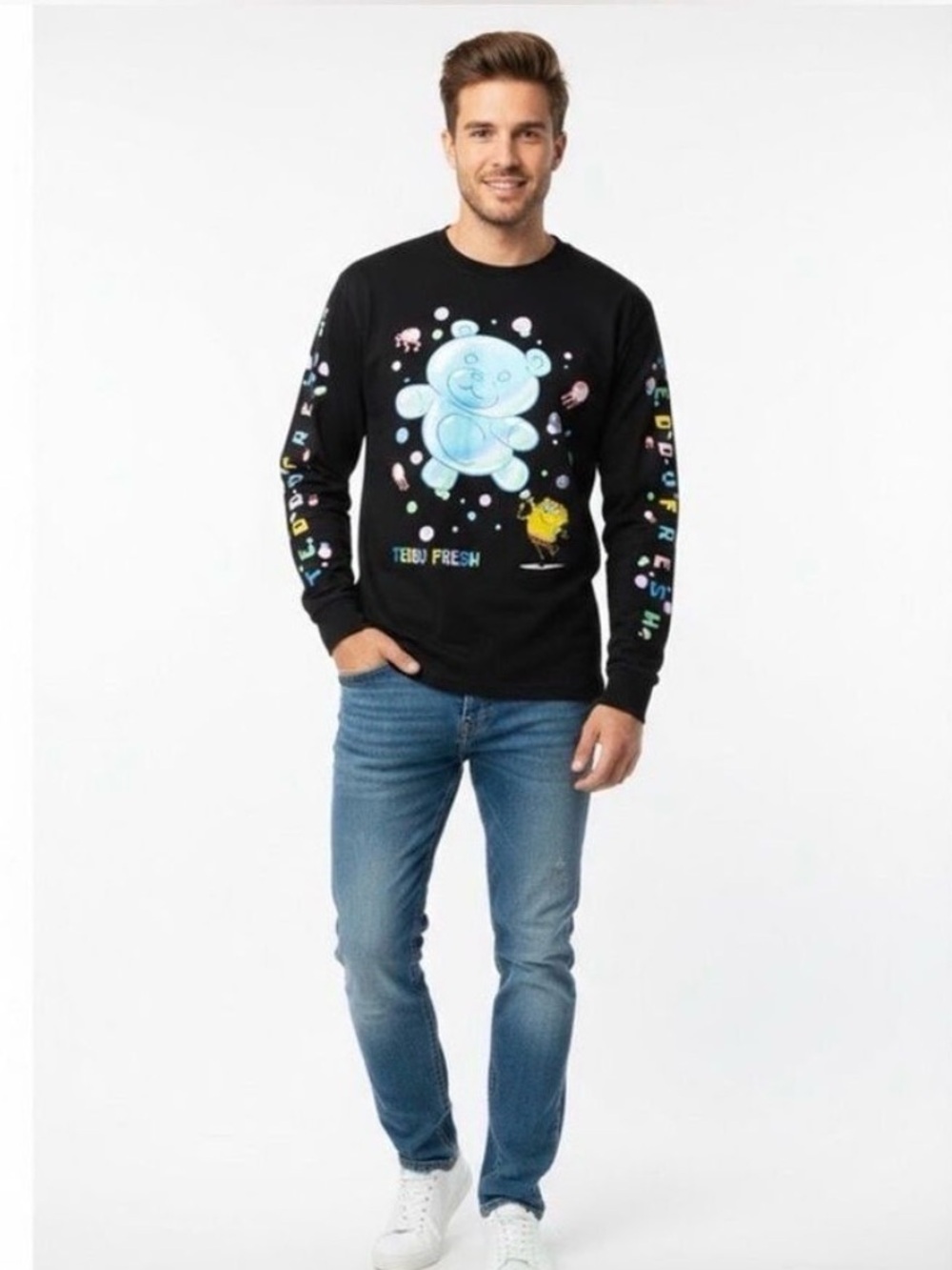 Teddy Fresh x Spongebob Collab Blowing Bubbles Long Sleeve Shirt - Size Medium